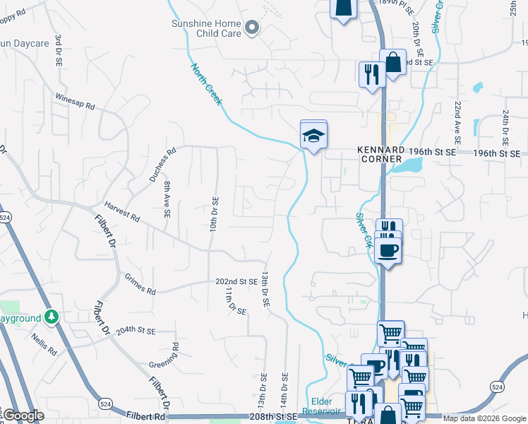map of restaurants, bars, coffee shops, grocery stores, and more near 19808 13th Drive Southeast in Bothell