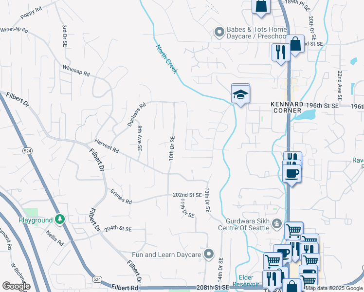 map of restaurants, bars, coffee shops, grocery stores, and more near 19808 11th Drive Southeast in Bothell