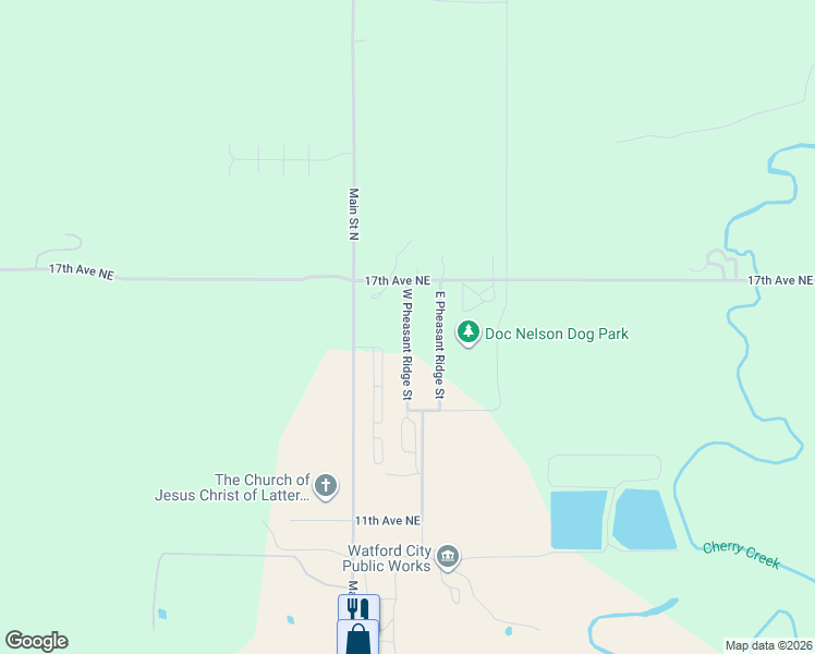 map of restaurants, bars, coffee shops, grocery stores, and more near West Pheasant Ridge Street in Watford City