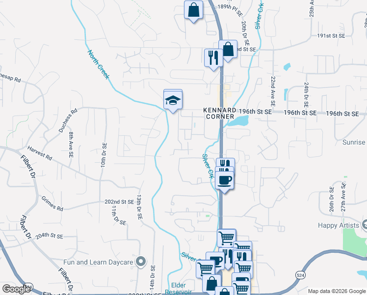 map of restaurants, bars, coffee shops, grocery stores, and more near 1522 196th Street Southeast in Bothell