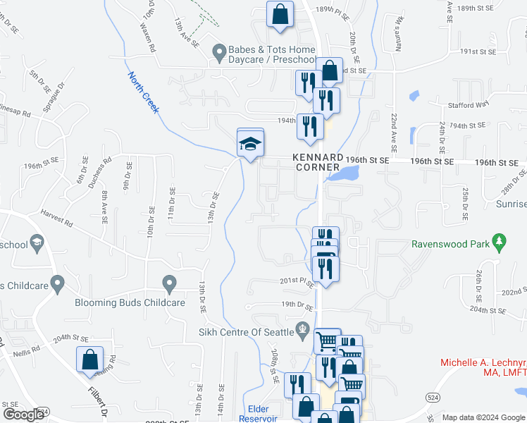 map of restaurants, bars, coffee shops, grocery stores, and more near 1522 196th Street Southeast in Bothell