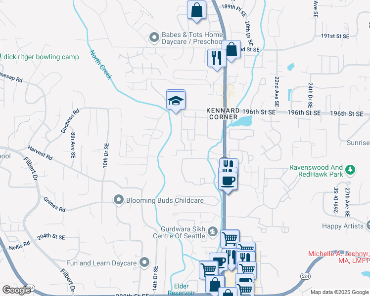 map of restaurants, bars, coffee shops, grocery stores, and more near 1522 196th Street Southeast in Bothell