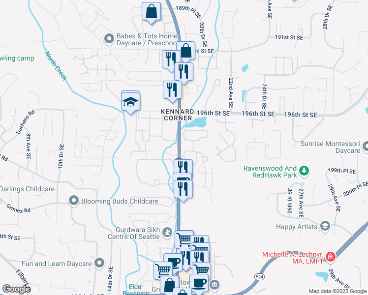 map of restaurants, bars, coffee shops, grocery stores, and more near 19811 Bothell Everett Highway in Bothell