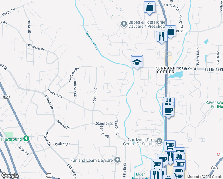 map of restaurants, bars, coffee shops, grocery stores, and more near 1216 198th Place Southeast in Bothell