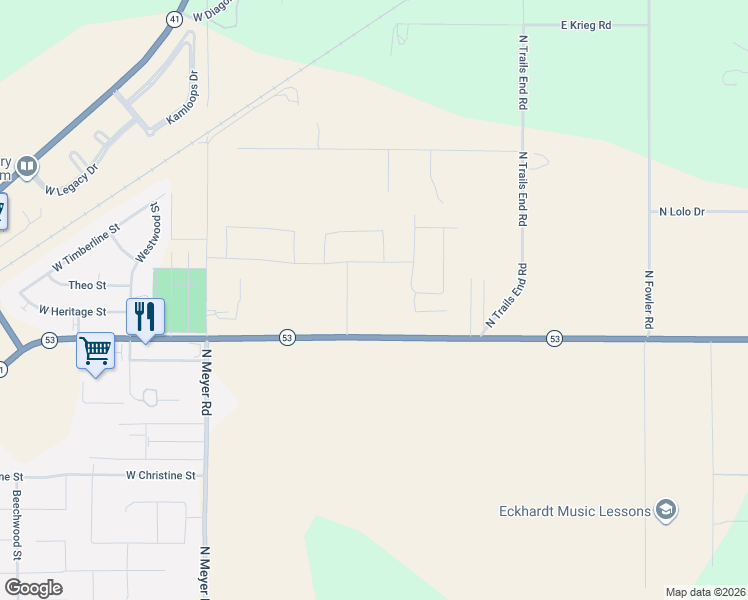 map of restaurants, bars, coffee shops, grocery stores, and more near 5701-7391 State Highway 53 in Rathdrum