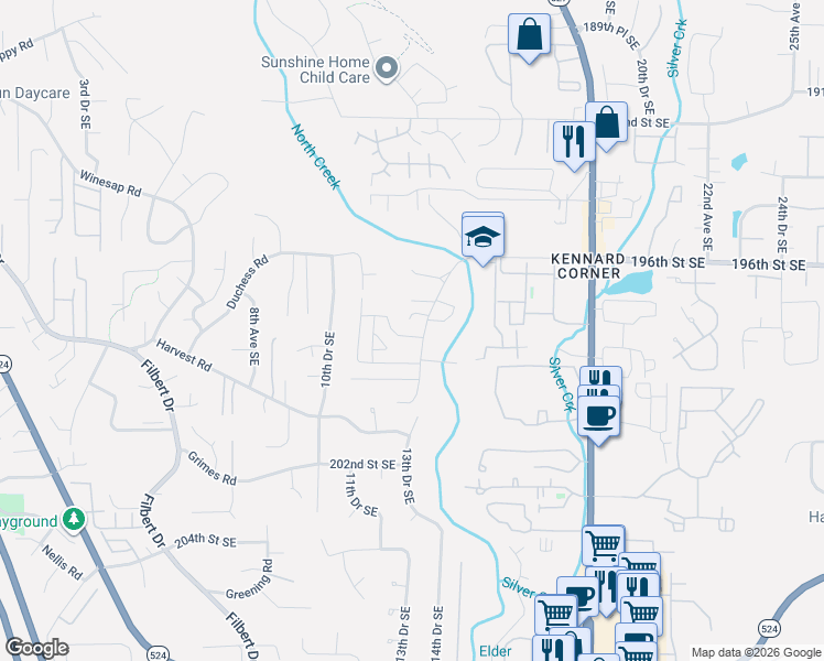 map of restaurants, bars, coffee shops, grocery stores, and more near 19808 13th Drive Southeast in Bothell