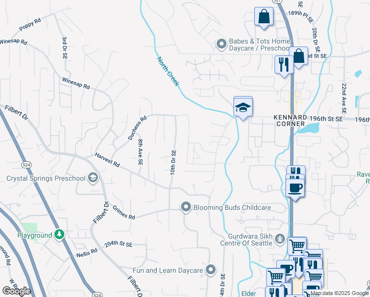 map of restaurants, bars, coffee shops, grocery stores, and more near 19808 11th Drive Southeast in Bothell