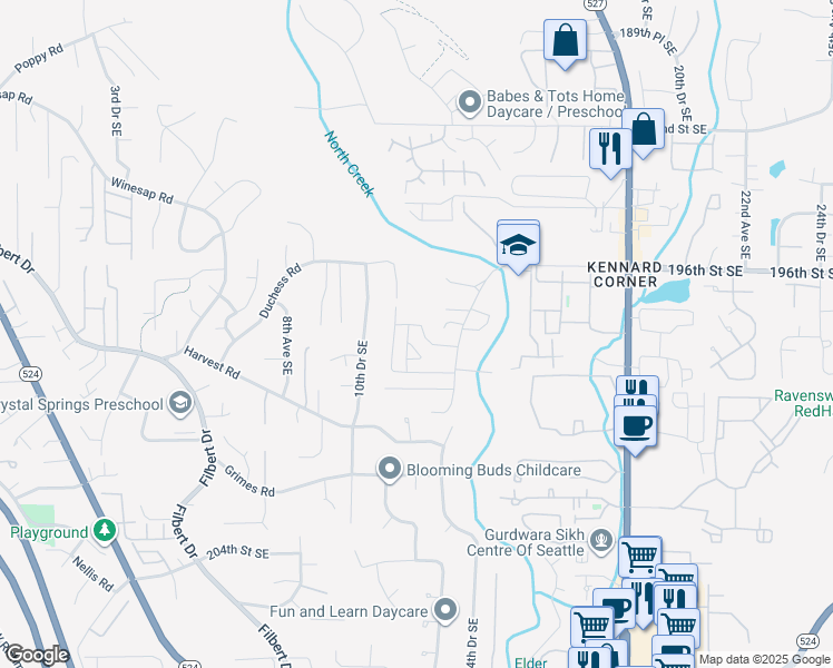 map of restaurants, bars, coffee shops, grocery stores, and more near 1216 198th Place Southeast in Bothell