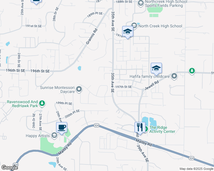 map of restaurants, bars, coffee shops, grocery stores, and more near 5716 197th Place Southeast in Bothell
