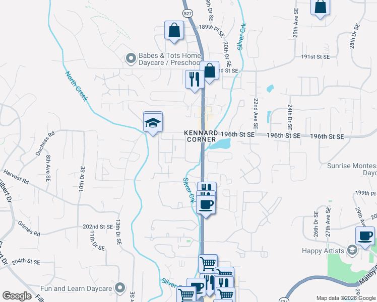 map of restaurants, bars, coffee shops, grocery stores, and more near 19720 Bothell Everett Highway in Bothell