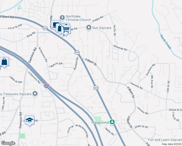 map of restaurants, bars, coffee shops, grocery stores, and more near 219 197th Street Southeast in Bothell