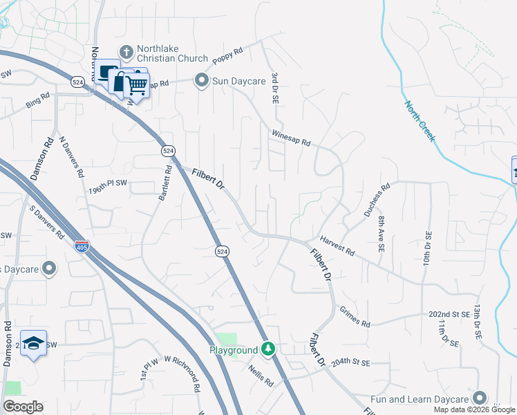 map of restaurants, bars, coffee shops, grocery stores, and more near 219 197th Street Southeast in Bothell