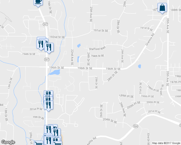 map of restaurants, bars, coffee shops, grocery stores, and more near 19603 25th Drive Southeast in Bothell