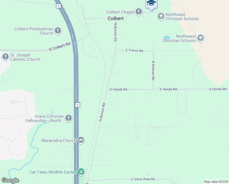 map of restaurants, bars, coffee shops, grocery stores, and more near 4620 East Handy Road in Colbert