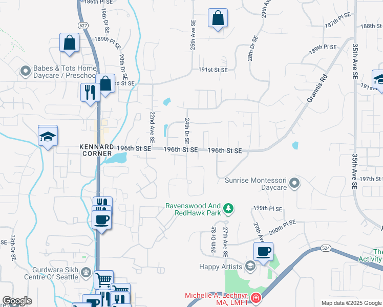 map of restaurants, bars, coffee shops, grocery stores, and more near 19603 25th Drive Southeast in Bothell