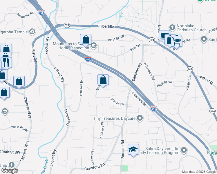 map of restaurants, bars, coffee shops, grocery stores, and more near 914 196th Place Southwest in Lynnwood