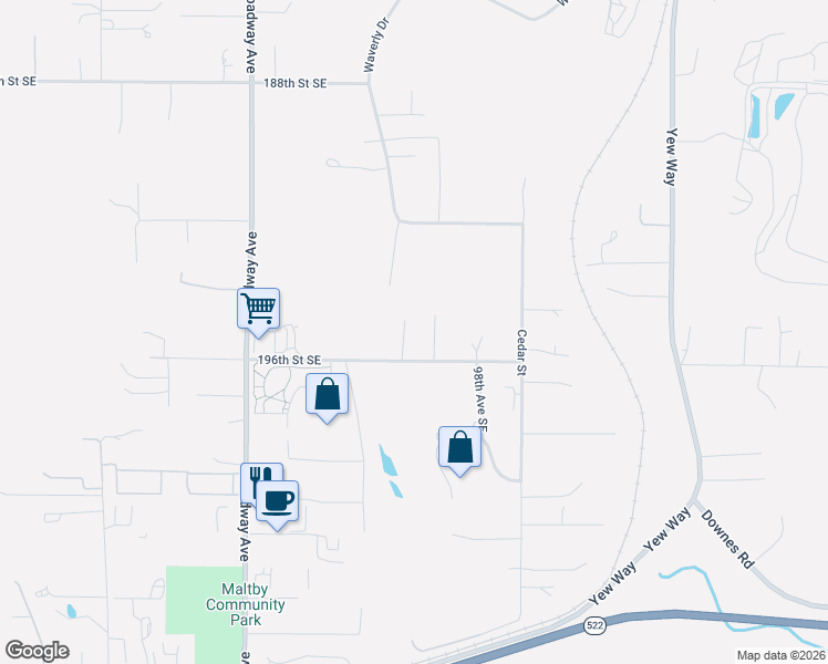 map of restaurants, bars, coffee shops, grocery stores, and more near 9607 196th Street Southeast in Snohomish