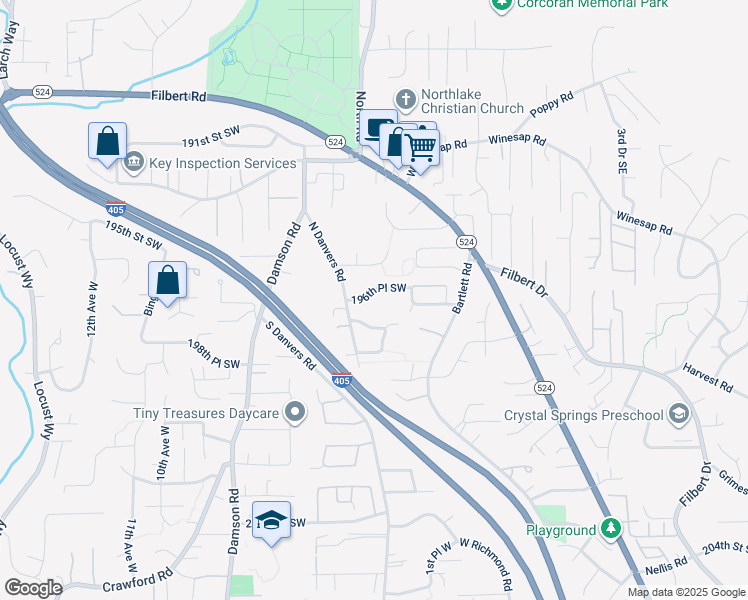 map of restaurants, bars, coffee shops, grocery stores, and more near 324 196th Place Southwest in Lynnwood