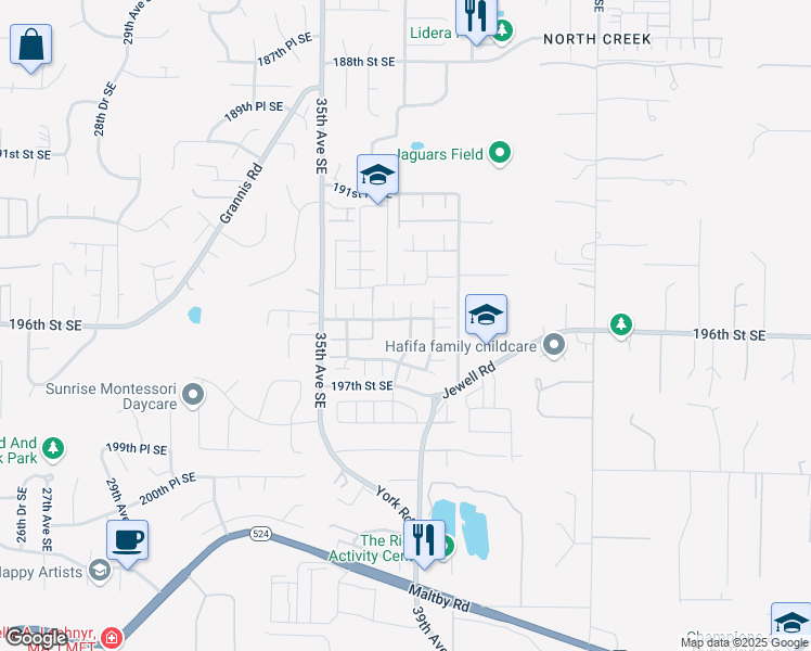 map of restaurants, bars, coffee shops, grocery stores, and more near 3720 195th Place Southeast in Bothell