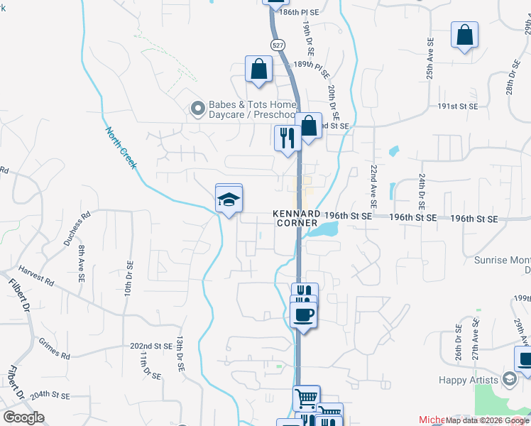 map of restaurants, bars, coffee shops, grocery stores, and more near 1808 196th Street Southeast in Bothell