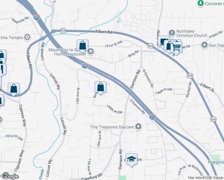 map of restaurants, bars, coffee shops, grocery stores, and more near 907 196th Place Southwest in Lynnwood