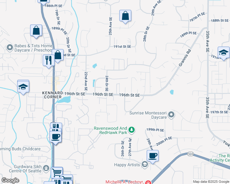 map of restaurants, bars, coffee shops, grocery stores, and more near 19530 25th Drive Southeast in Bothell