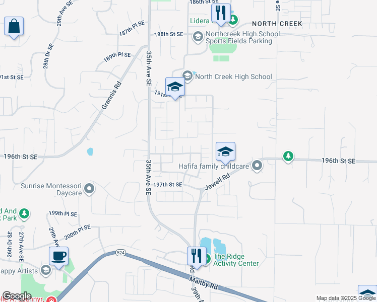 map of restaurants, bars, coffee shops, grocery stores, and more near 3720 195th Place Southeast in Bothell