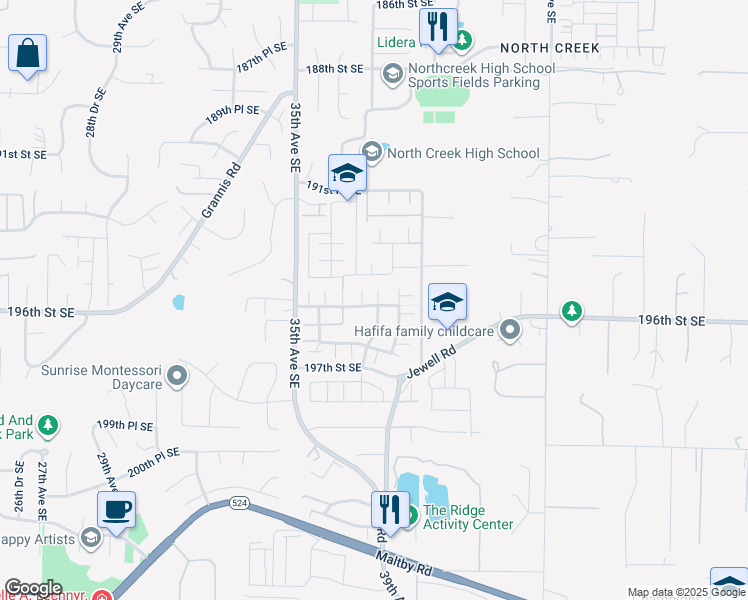 map of restaurants, bars, coffee shops, grocery stores, and more near 3720 195th Place Southeast in Bothell