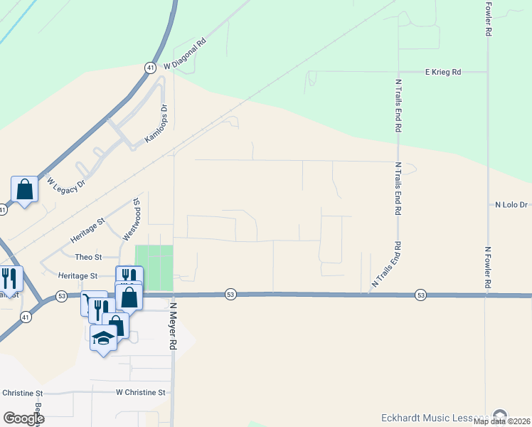 map of restaurants, bars, coffee shops, grocery stores, and more near 5955 Dayton Avenue in Twin Lakes
