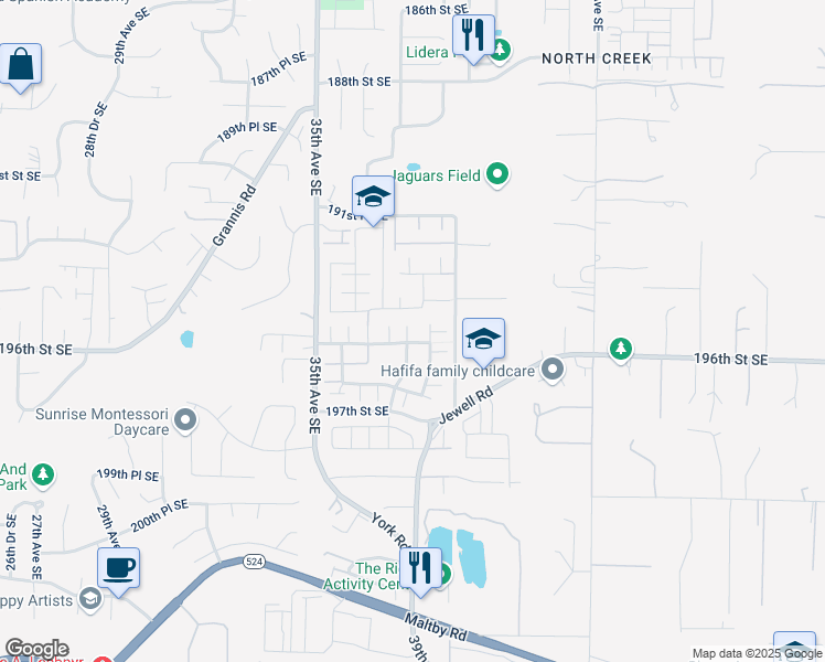 map of restaurants, bars, coffee shops, grocery stores, and more near 3720 195th Place Southeast in Bothell