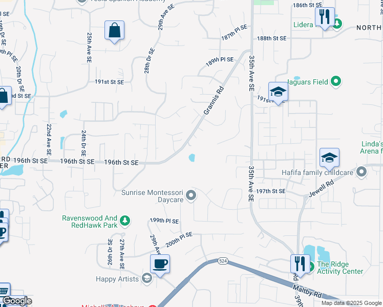 map of restaurants, bars, coffee shops, grocery stores, and more near 19505 Grannis Road in Bothell