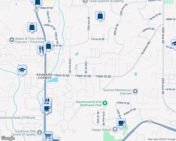 map of restaurants, bars, coffee shops, grocery stores, and more near 2430 194th Street Southeast in Bothell