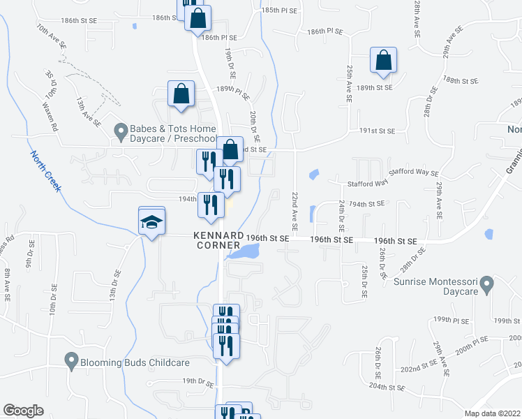 map of restaurants, bars, coffee shops, grocery stores, and more near 2009 196th Street Southeast in Bothell