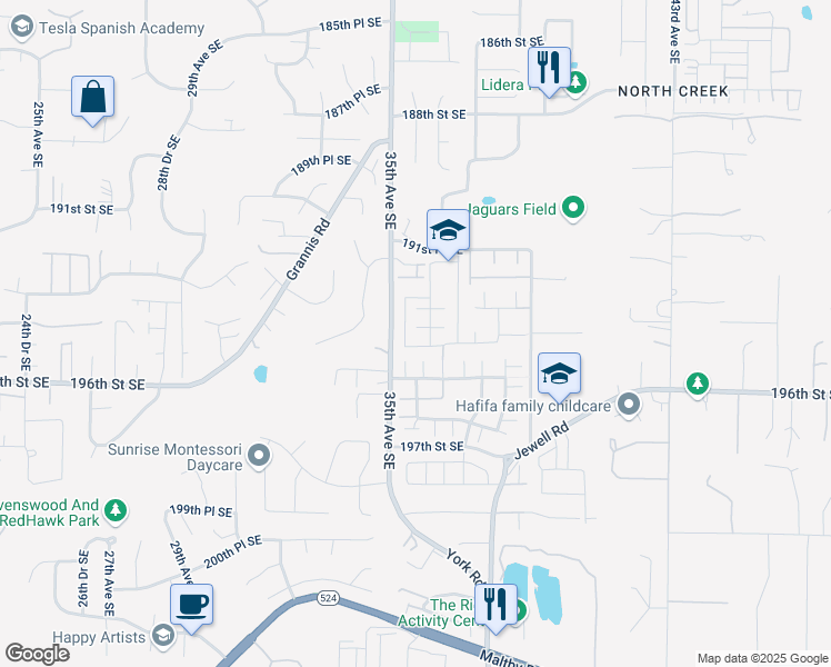 map of restaurants, bars, coffee shops, grocery stores, and more near 19414 35th Drive Southeast in Bothell