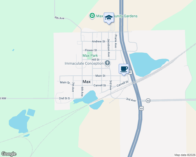 map of restaurants, bars, coffee shops, grocery stores, and more near 201-299 4th Avenue in Max