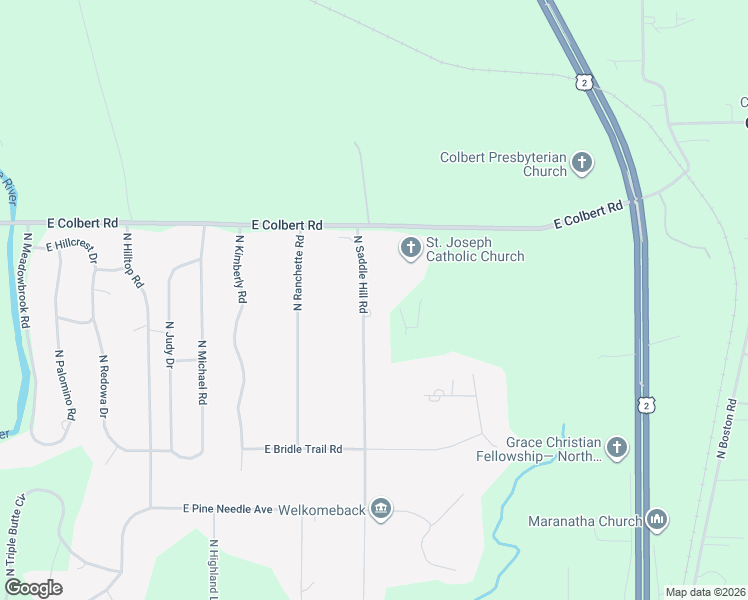map of restaurants, bars, coffee shops, grocery stores, and more near 18010 North Saddle Hill Road in Colbert