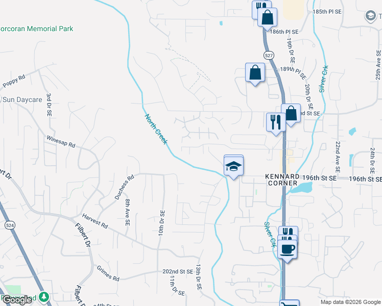 map of restaurants, bars, coffee shops, grocery stores, and more near 1232 194th Street Southeast in Bothell
