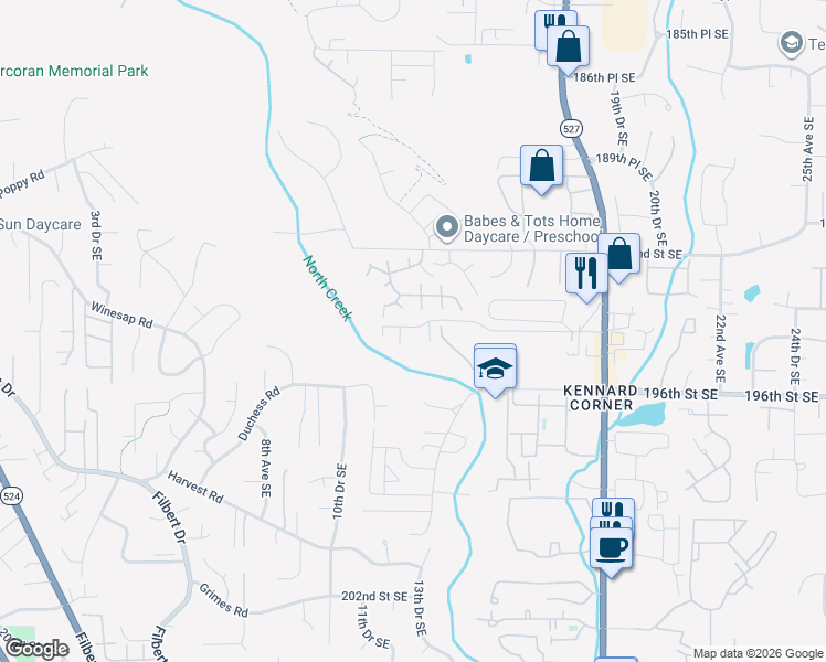 map of restaurants, bars, coffee shops, grocery stores, and more near 1232 194th Street Southeast in Bothell