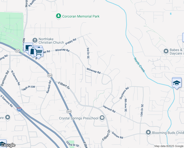 map of restaurants, bars, coffee shops, grocery stores, and more near 19416 4th Drive Southeast in Bothell