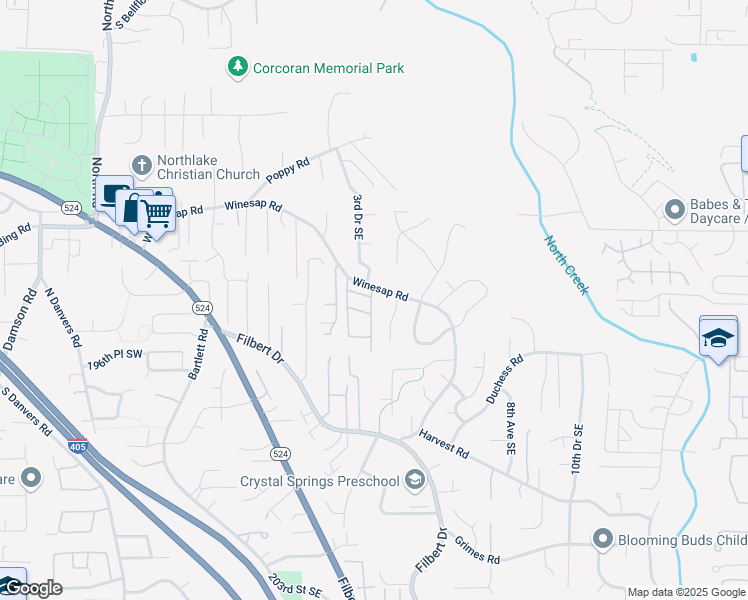 map of restaurants, bars, coffee shops, grocery stores, and more near 19416 4th Drive Southeast in Bothell