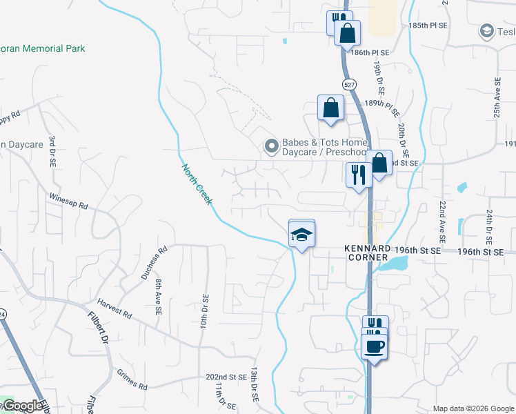 map of restaurants, bars, coffee shops, grocery stores, and more near 1322 194th Street Southeast in Bothell