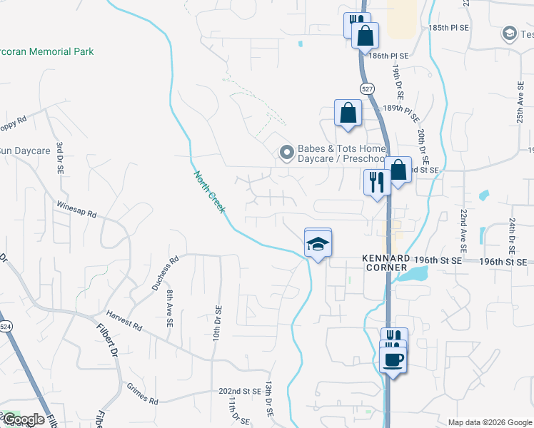 map of restaurants, bars, coffee shops, grocery stores, and more near 1322 194th Street Southeast in Bothell