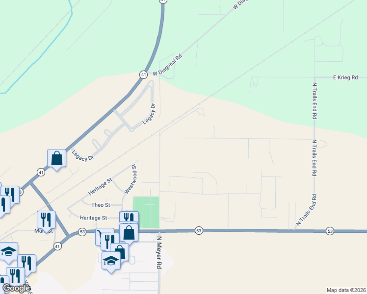 map of restaurants, bars, coffee shops, grocery stores, and more near 6250 West Mallory Road in Rathdrum
