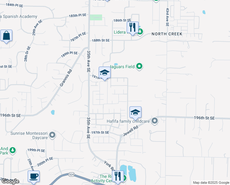 map of restaurants, bars, coffee shops, grocery stores, and more near 3717 194th Place Southeast in Mill Creek