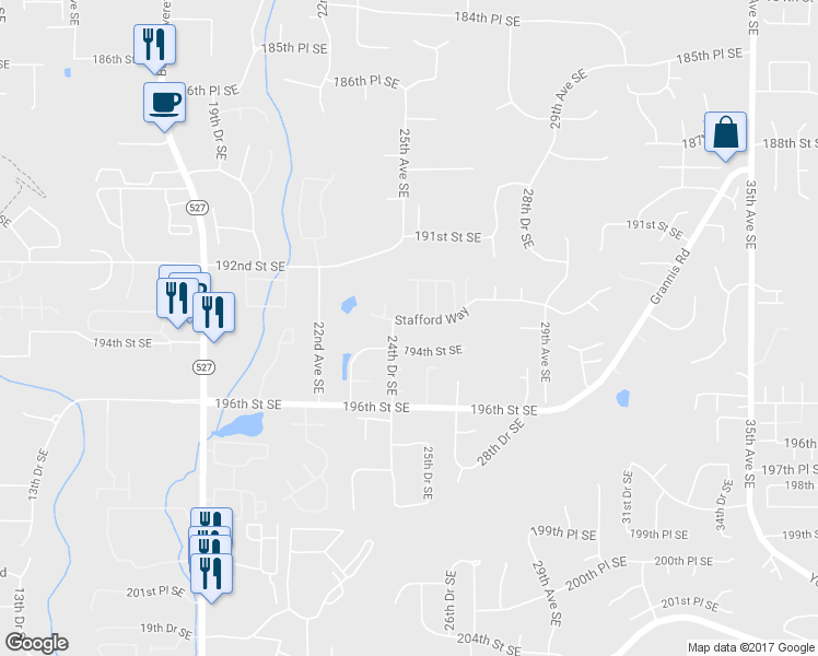 map of restaurants, bars, coffee shops, grocery stores, and more near 2430 194th Street Southeast in Bothell