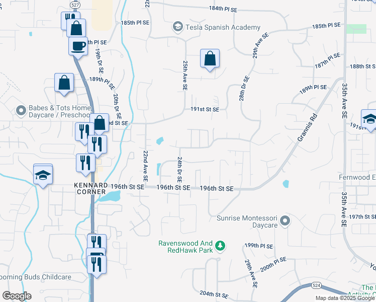 map of restaurants, bars, coffee shops, grocery stores, and more near 2426 Stafford Way in Bothell