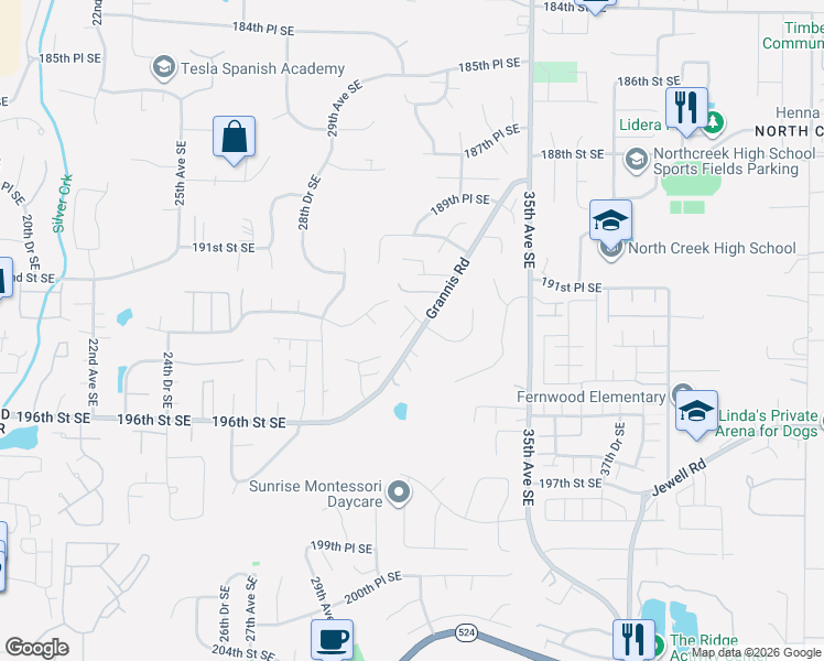 map of restaurants, bars, coffee shops, grocery stores, and more near 19307 31st Drive Southeast in Bothell