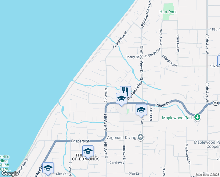 map of restaurants, bars, coffee shops, grocery stores, and more near 880 Northstream Lane in Edmonds