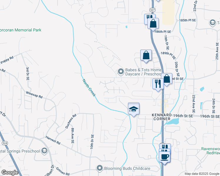 map of restaurants, bars, coffee shops, grocery stores, and more near 1332 192nd Street Southeast in Bothell