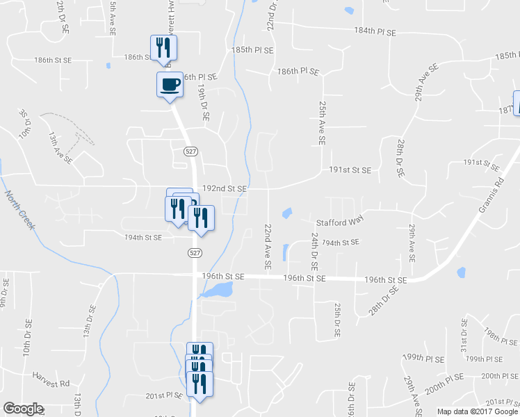 map of restaurants, bars, coffee shops, grocery stores, and more near 19224 22nd Ave SE in Bothell